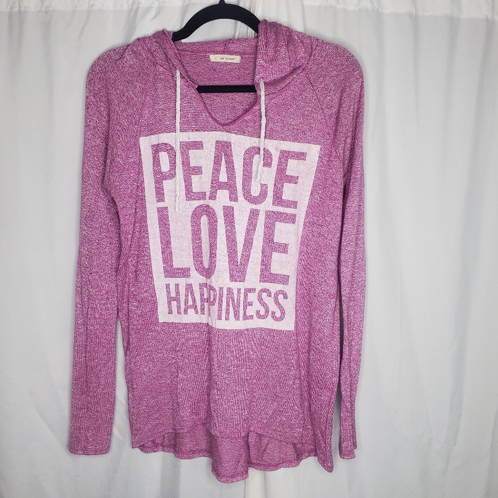 ♧ Self Esteem Pink Peace Love Happiness Hoodie Long-sleeved T-Shirt Size Large